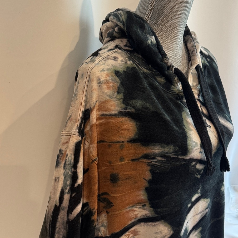 Vintage Havana Tie-Dye Pullover Hoodie in Black,Green,Cream & Rust Brown Size -M - Picture 7 of 16